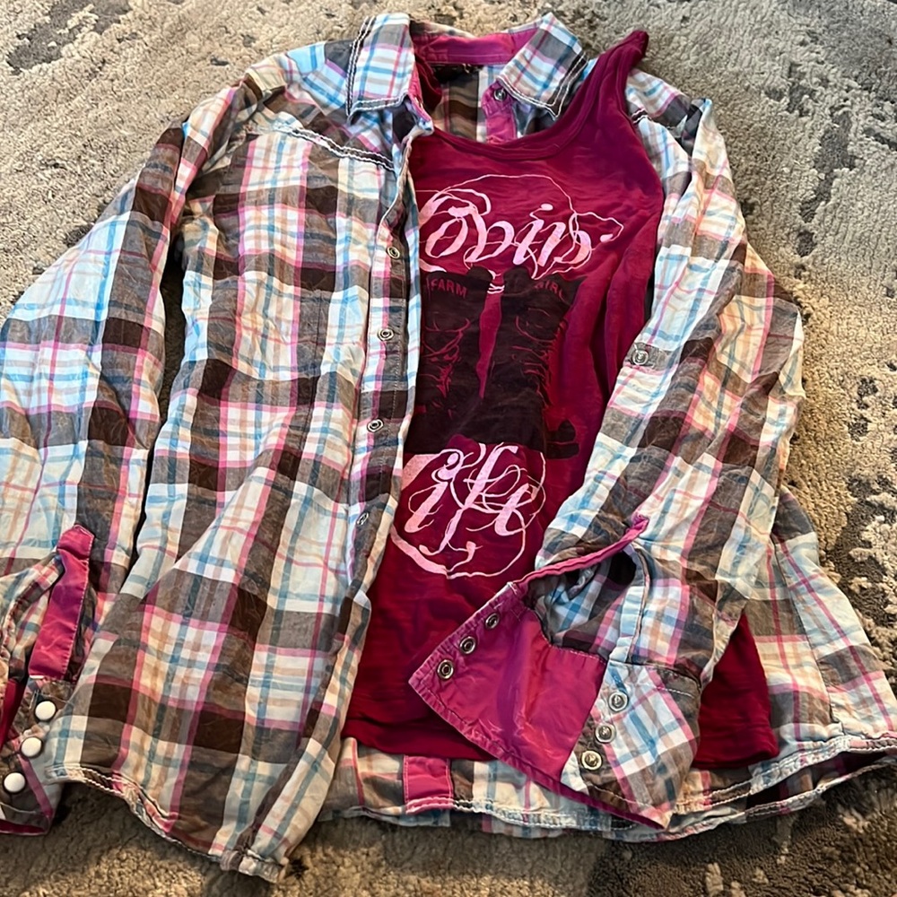 Womens size medium plaid shirt and tank cowgirl up!
